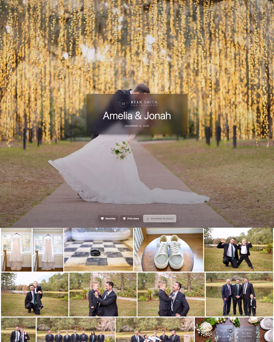 The Amelia & Jonah client gallery from Ryan Smith Photography, with its hero cover and photo grid