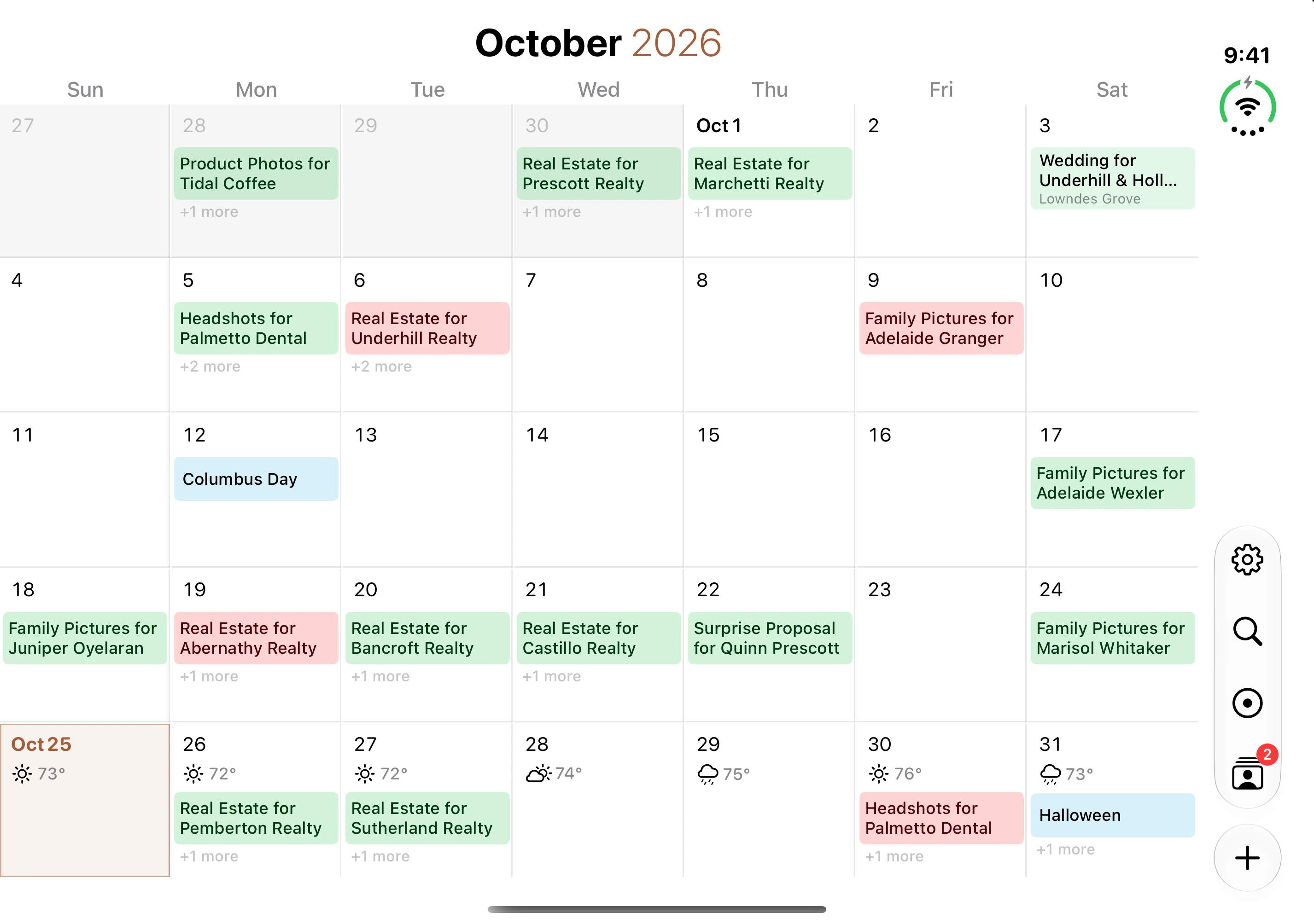 ShootCal month calendar on the expanded iPhone Duo display
